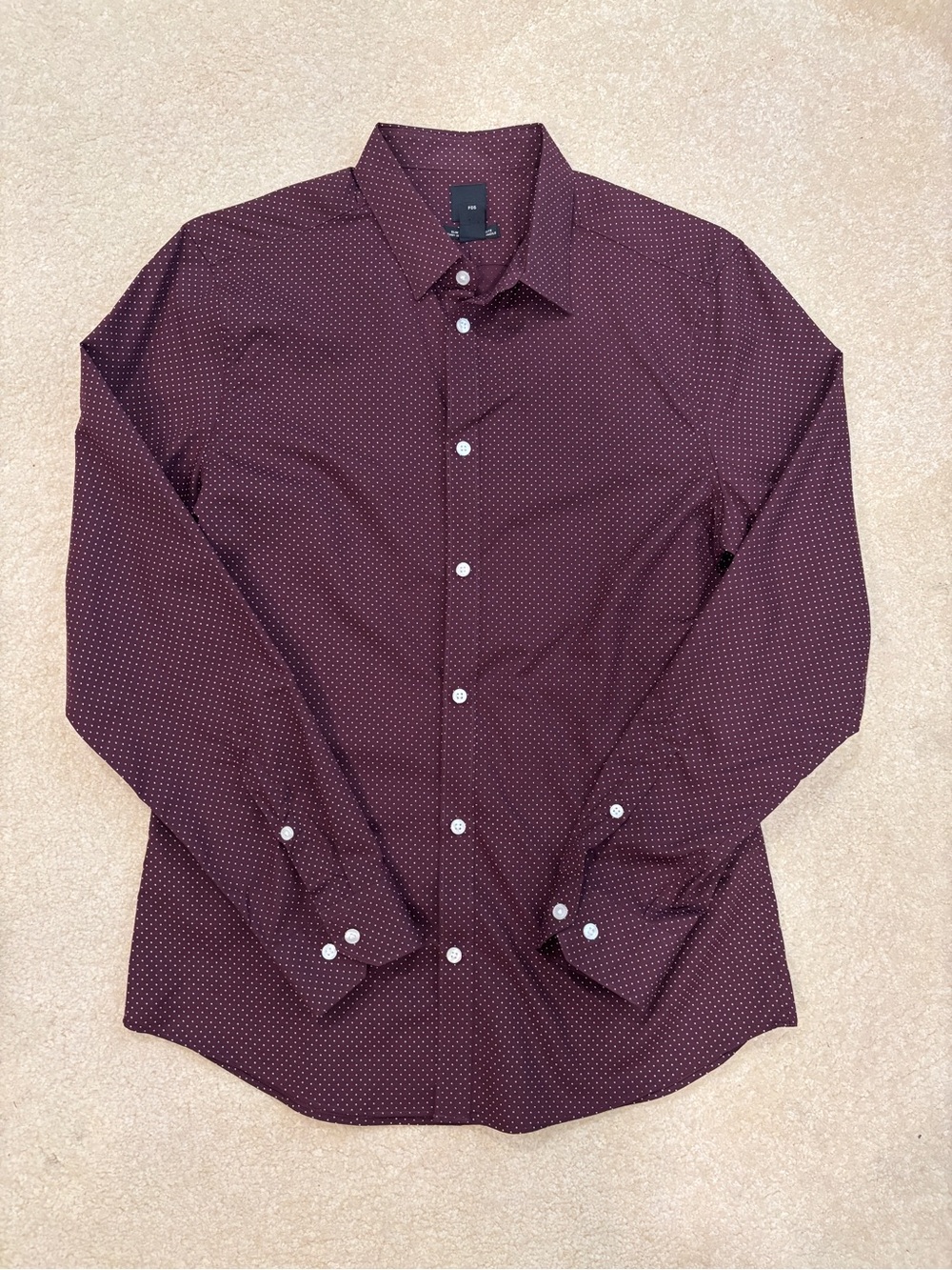 H&M Men's Burgundy Microdot Long Sleeve Dress Shirt Size Large